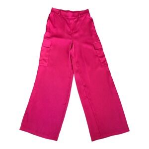 Cupcakes and Cashmere Pink Satin Baggy Wide Leg Cargo Pants High Waist Pockets S